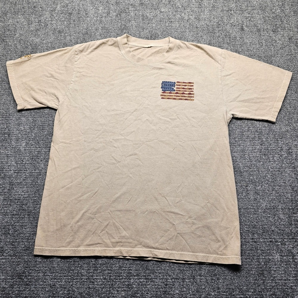 Crazy Shirts Kona Coffee Dyed American Flag Fishing Hook Marlin T-Shirt Tan L